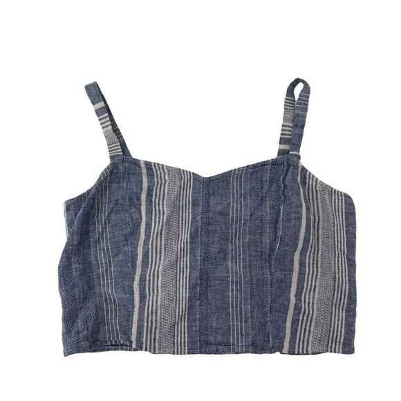 Express Crop Top Tank Blue Linen Blend Smocked Bohemian Beach Womens Size Large - Picture 1 of 9